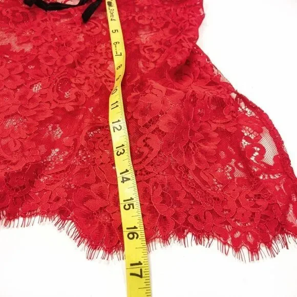 Lacey Red Sweetheart Chemise & Sheer Thigh Highs Sz L - Picture 13 of 14
